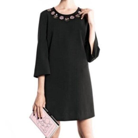 Kate Spade Black cocktail Lucy Dress, w/ Jeweled Neckline flared sleeves size 2 - Picture 1 of 9